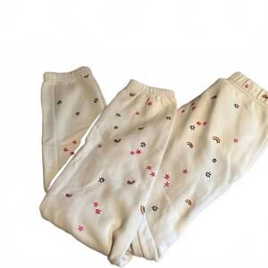 NEW SOMETHING NAVY women's rainbow embroidery sweatpants in ivory